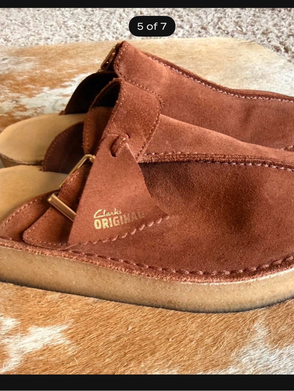 Clarks Originals Suede Slip-On Sandals in Chestnut Brown